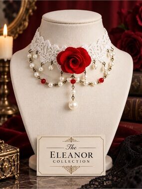 The Eleanor Collection Gothic Rose Lace Pearl Choker
